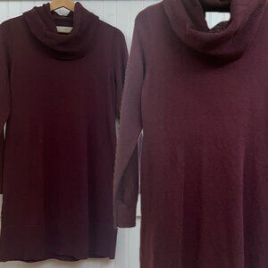LOFT Burgundy Cowl Neck Sweater Dress Women's Size Small Long Sleeve